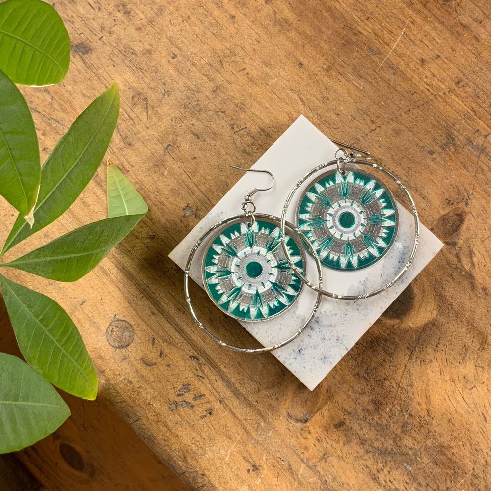 Silver Turquoise Hoops